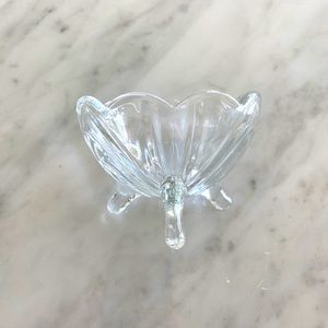 Glass candy dish w/ scalloped edge & three feet